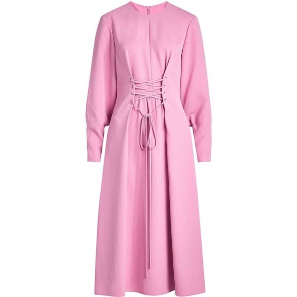 Tibi Pink Lace Up Corset Long Sleeve Twill Midi Dress Size 10